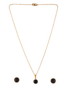 VOJ Gold Polished Stainless Steel Black Pearl Studded Chain Set
