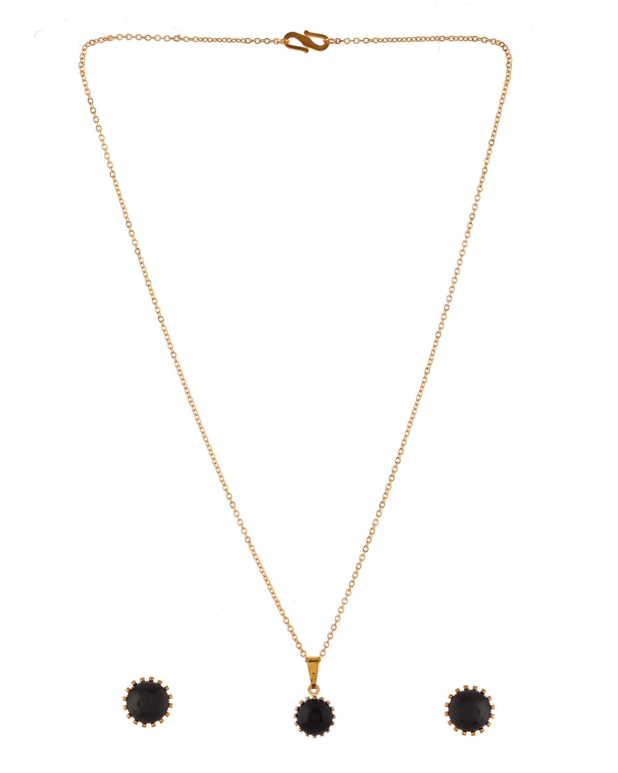 VOJ Gold Polished Stainless Steel Black Pearl Studded Chain Set
