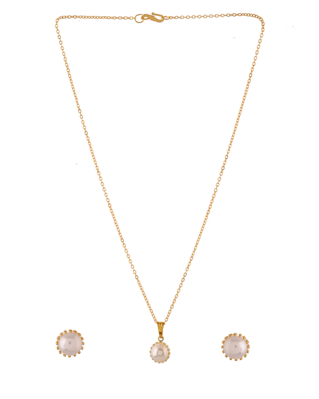 VOJ Gold Polished Stainless Steel White Pearl Studded Chain Set