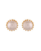 VOJ Gold Polished Stainless Steel White Pearl Studded Chain Set