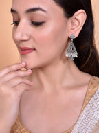 VOJ Studded Triangle Oxidised Silver Plated Contemporary Drop Earrings - Distacart
