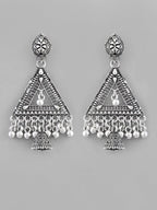 VOJ Studded Triangle Oxidised Silver Plated Contemporary Drop Earrings - Distacart