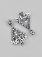 VOJ Studded Triangle Oxidised Silver Plated Contemporary Drop Earrings - Distacart