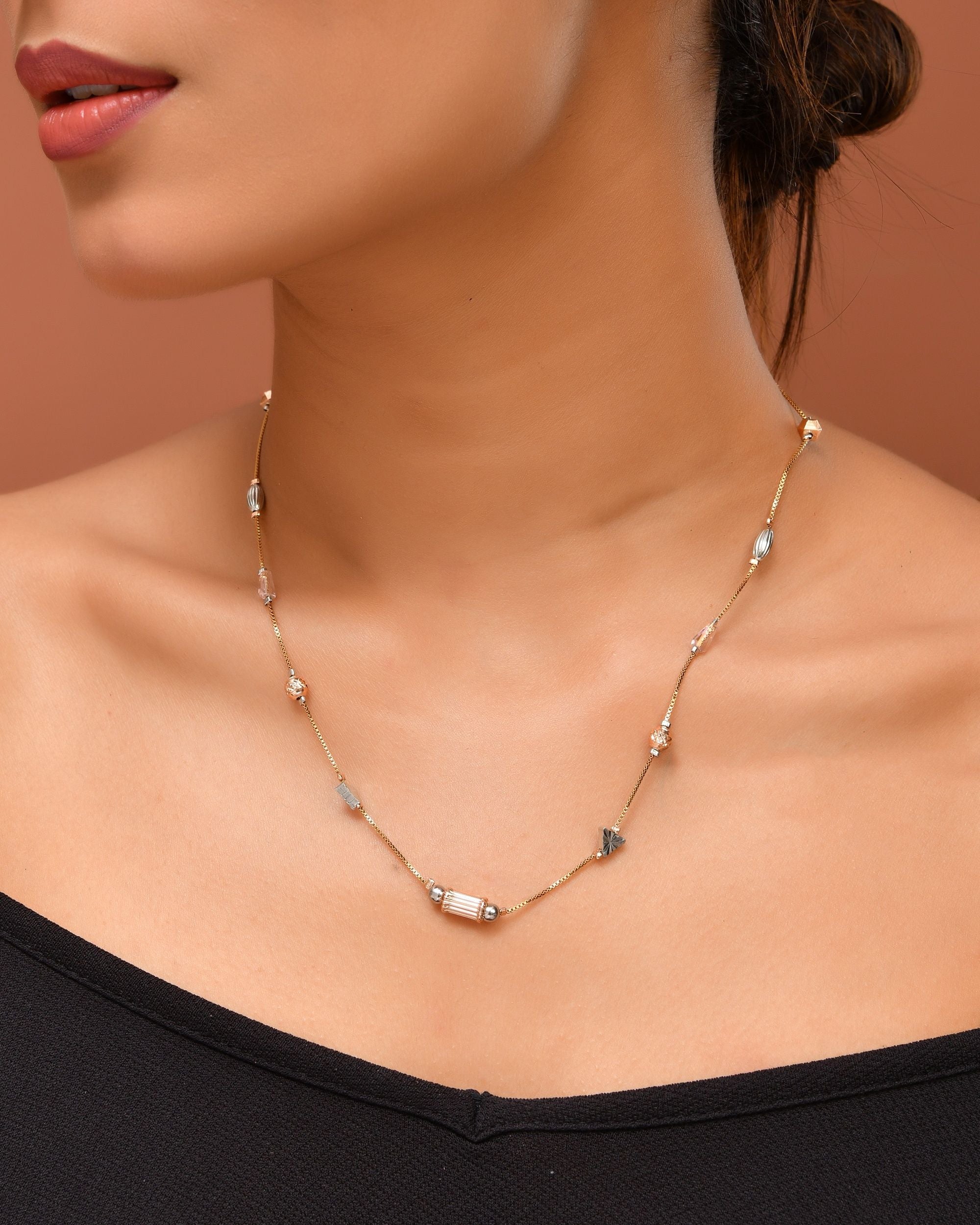 VOJ Stainless Steel Hand Crafted Rose Gold Polished Chain With Beads - Distacart