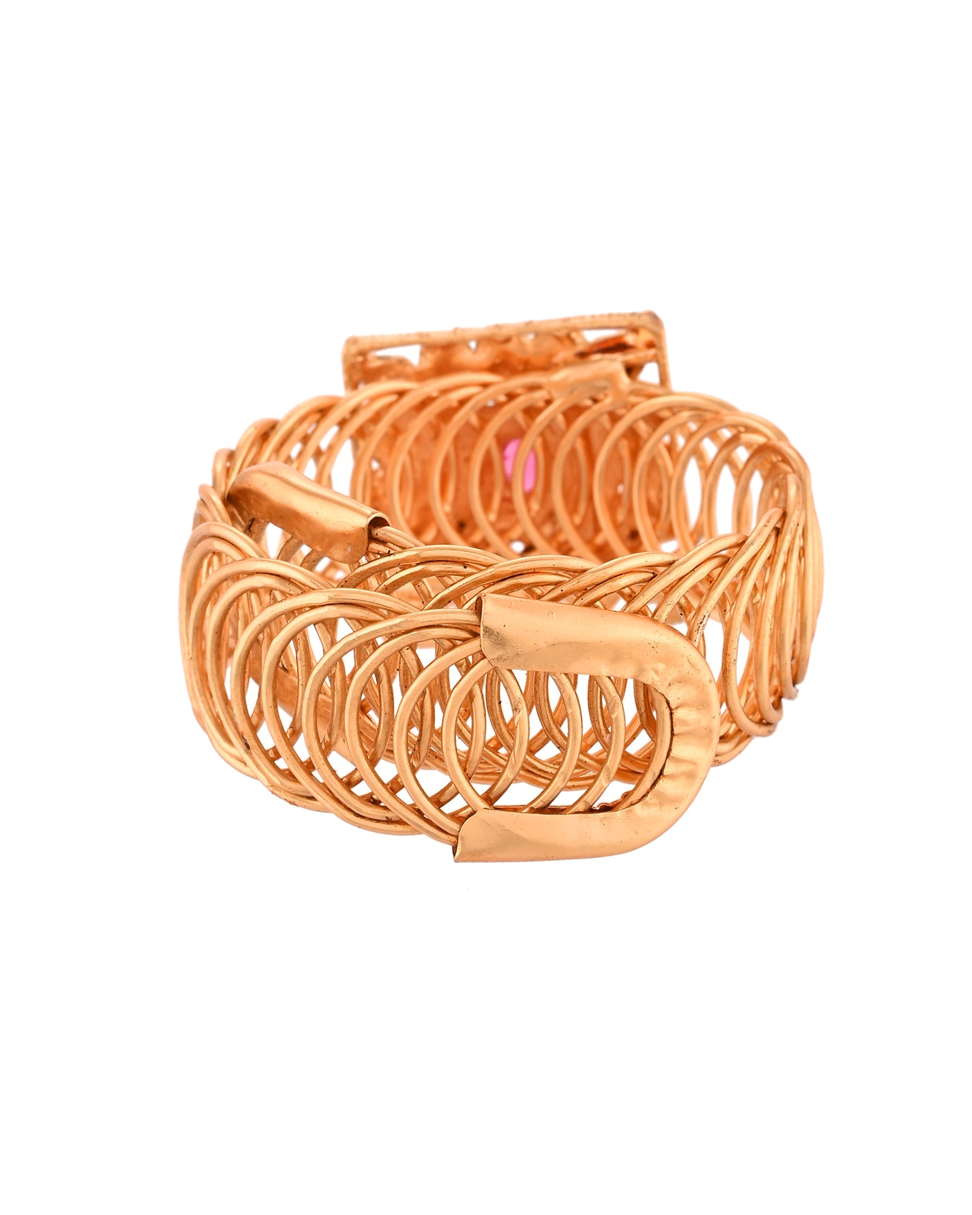 VOJ Stainless Steel Gold Polished Kundan Studded Wraparound Square Bracelet - Distacart