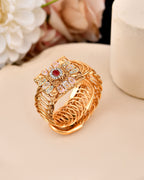 VOJ Stainless Steel Gold Polished Kundan Studded Wraparound Square Bracelet - Distacart