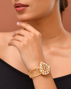 VOJ Stainless Steel Gold Polished Kundan Studded Wraparound Bracelet - Distacart