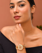 VOJ Stainless Steel Gold Polished Kundan Studded Wraparound Bracelet - Distacart