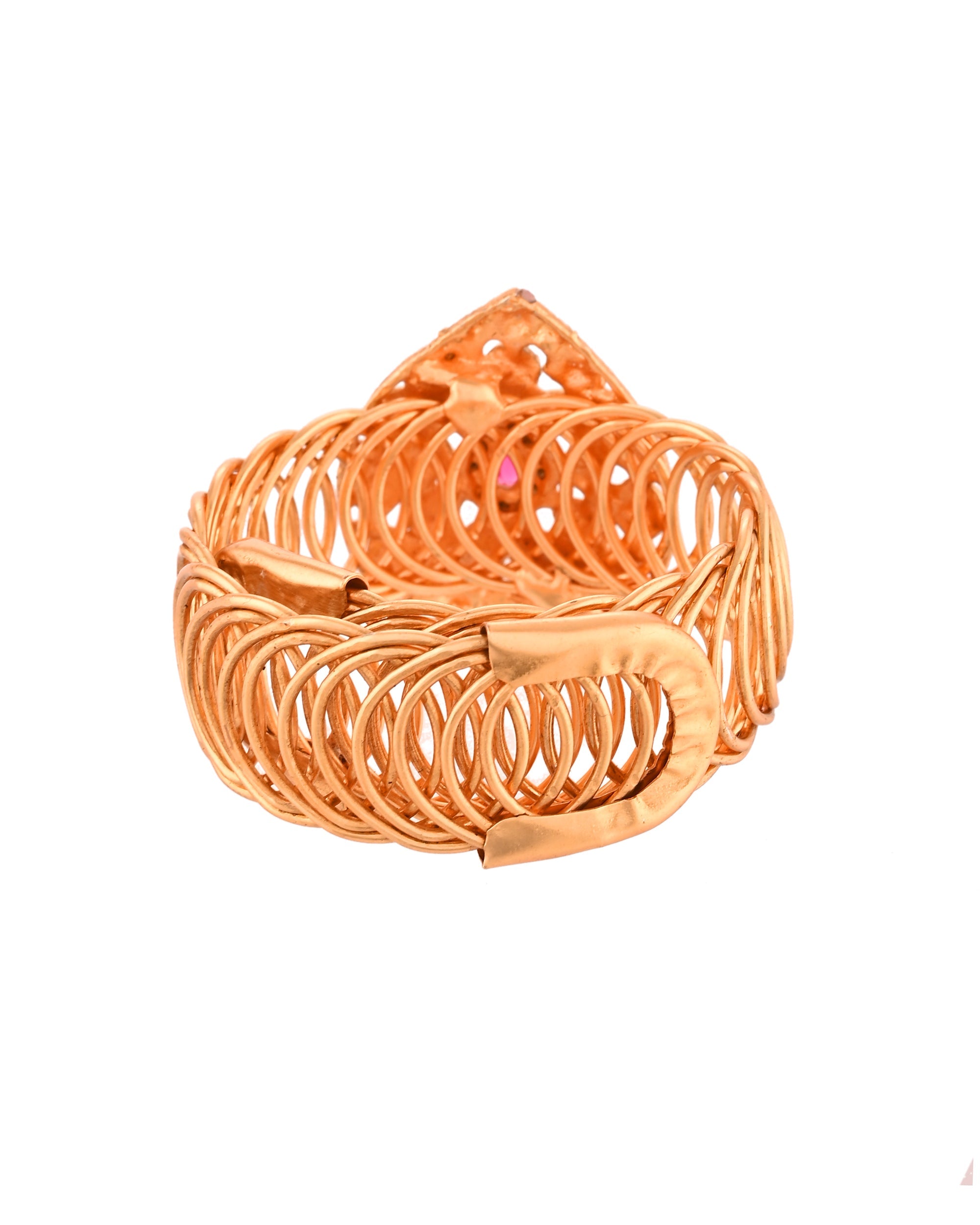 VOJ Stainless Steel Gold Polished Kundan Studded Wraparound Bracelet - Distacart