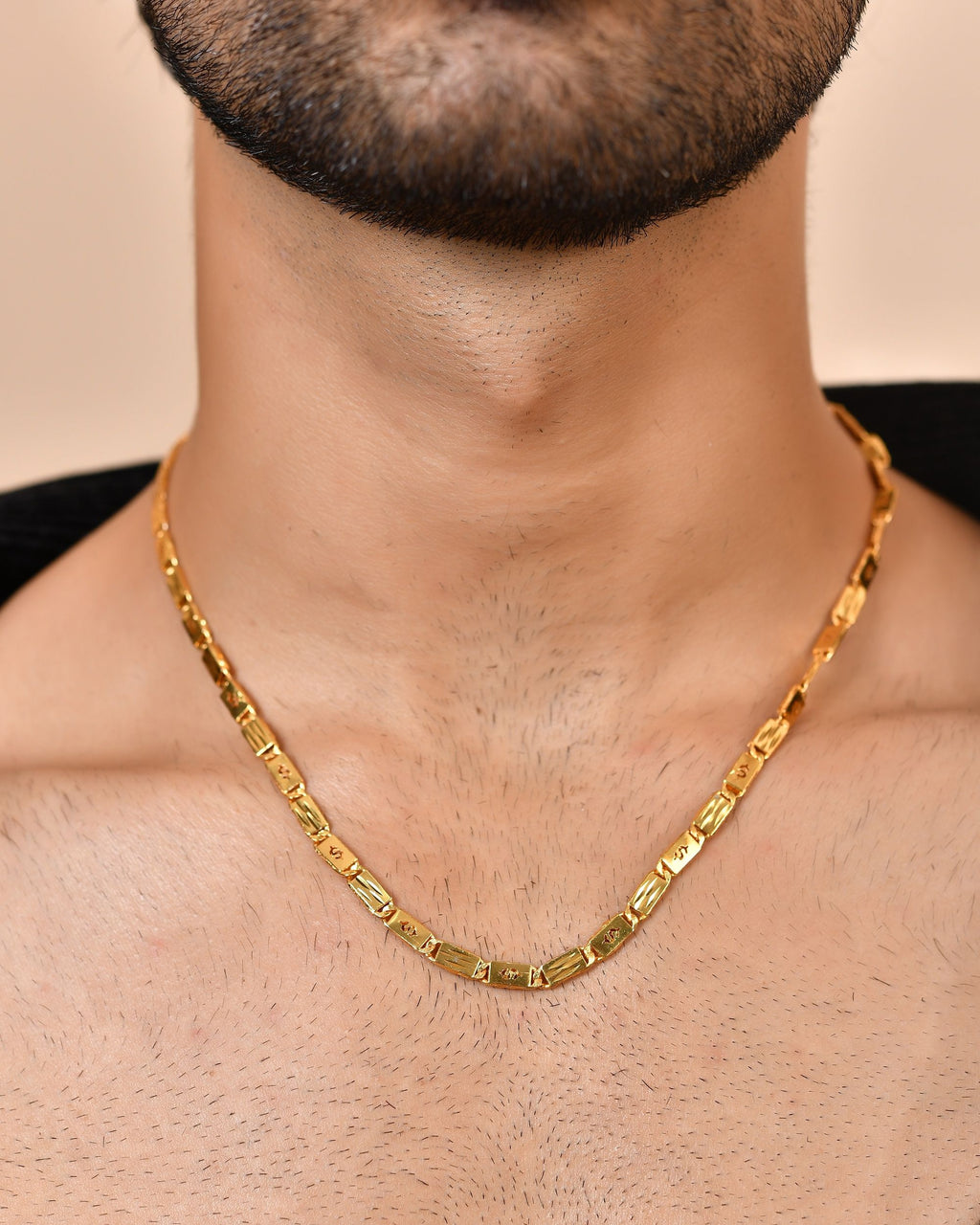 VOJ Men's Gold Polished Stainless Steel Biscuit Chain With Hand Crafted Design - Distacart