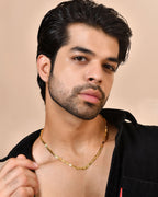VOJ Men's Gold Polished Stainless Steel Biscuit Chain With Hand Crafted Design - Distacart