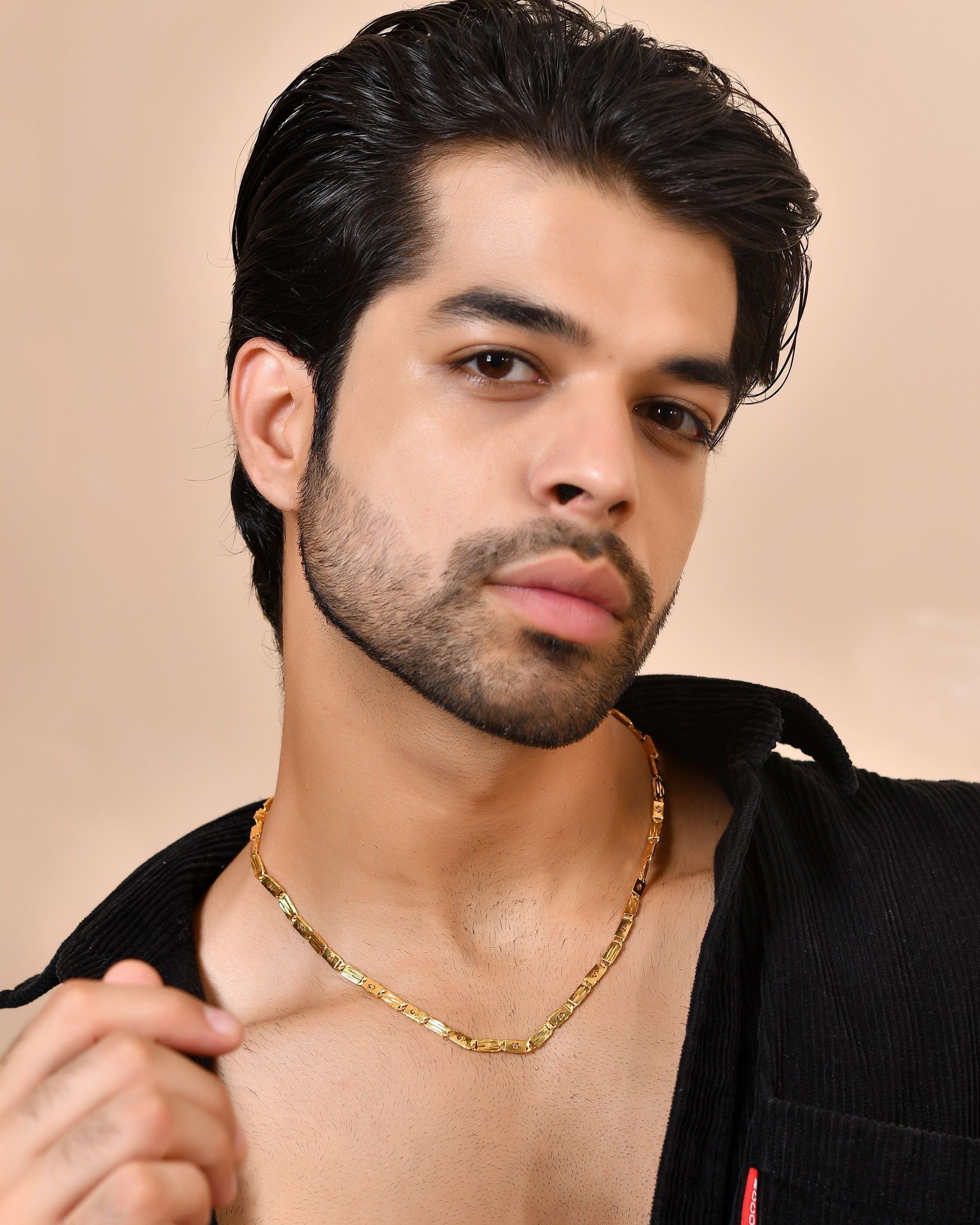 VOJ Men's Gold Polished Stainless Steel Biscuit Chain With Hand Crafted Design - Distacart