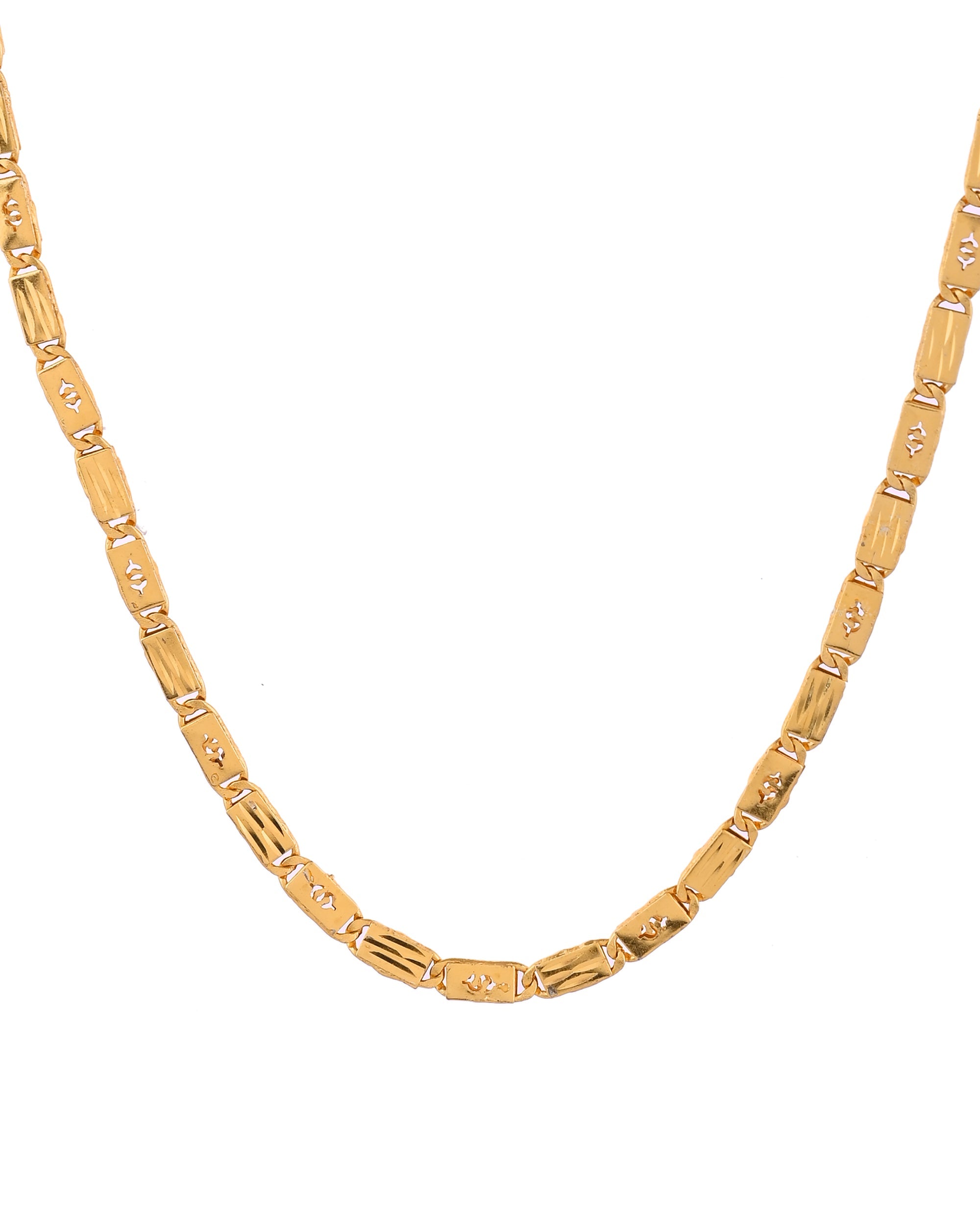 VOJ Men's Gold Polished Stainless Steel Biscuit Chain With Hand Crafted Design - Distacart