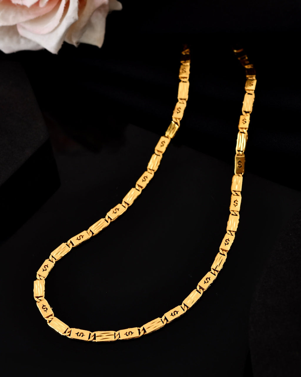 VOJ Men's Gold Polished Stainless Steel Biscuit Chain With Hand Crafted Design - Distacart