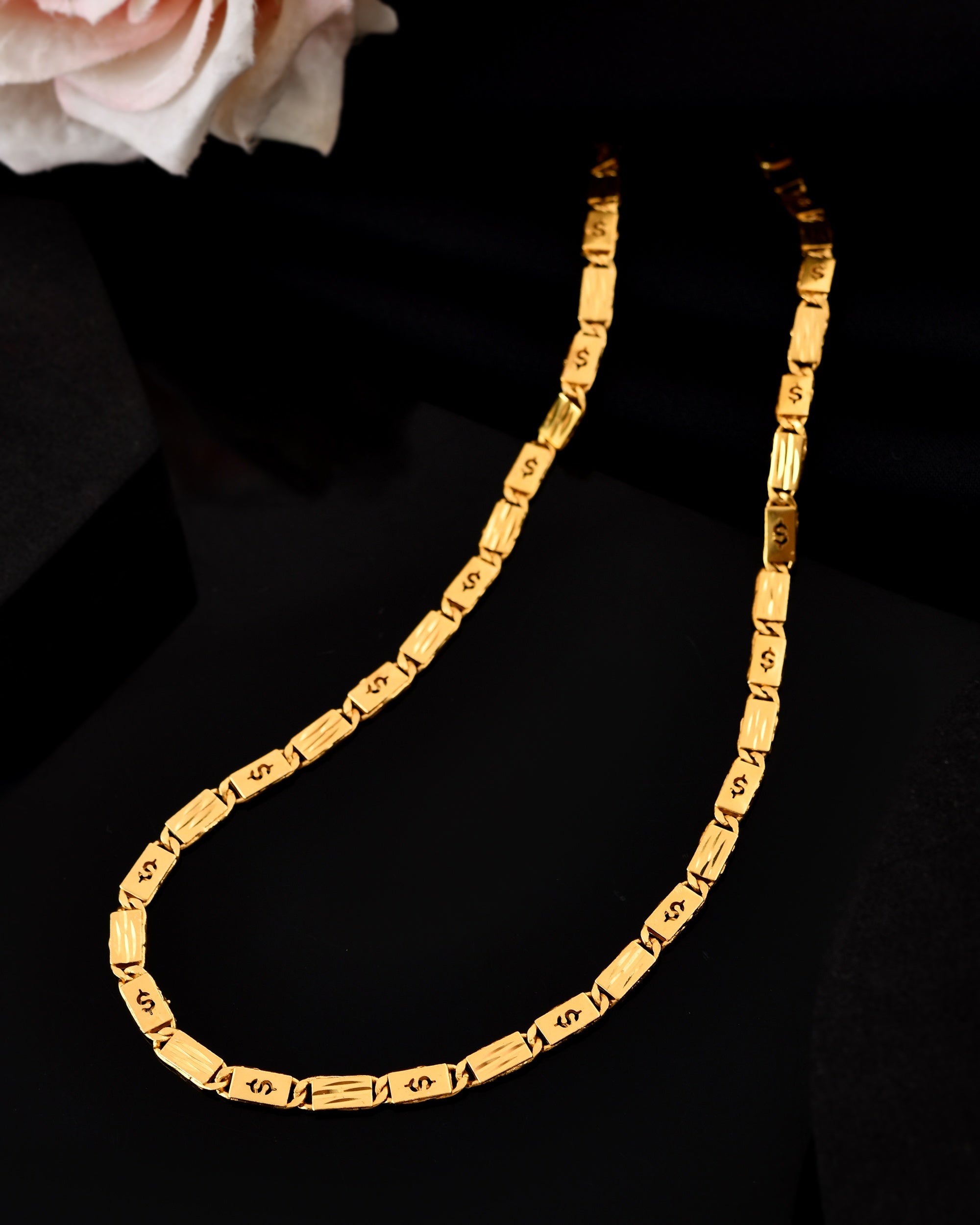 VOJ Men's Gold Polished Stainless Steel Biscuit Chain With Hand Crafted Design - Distacart