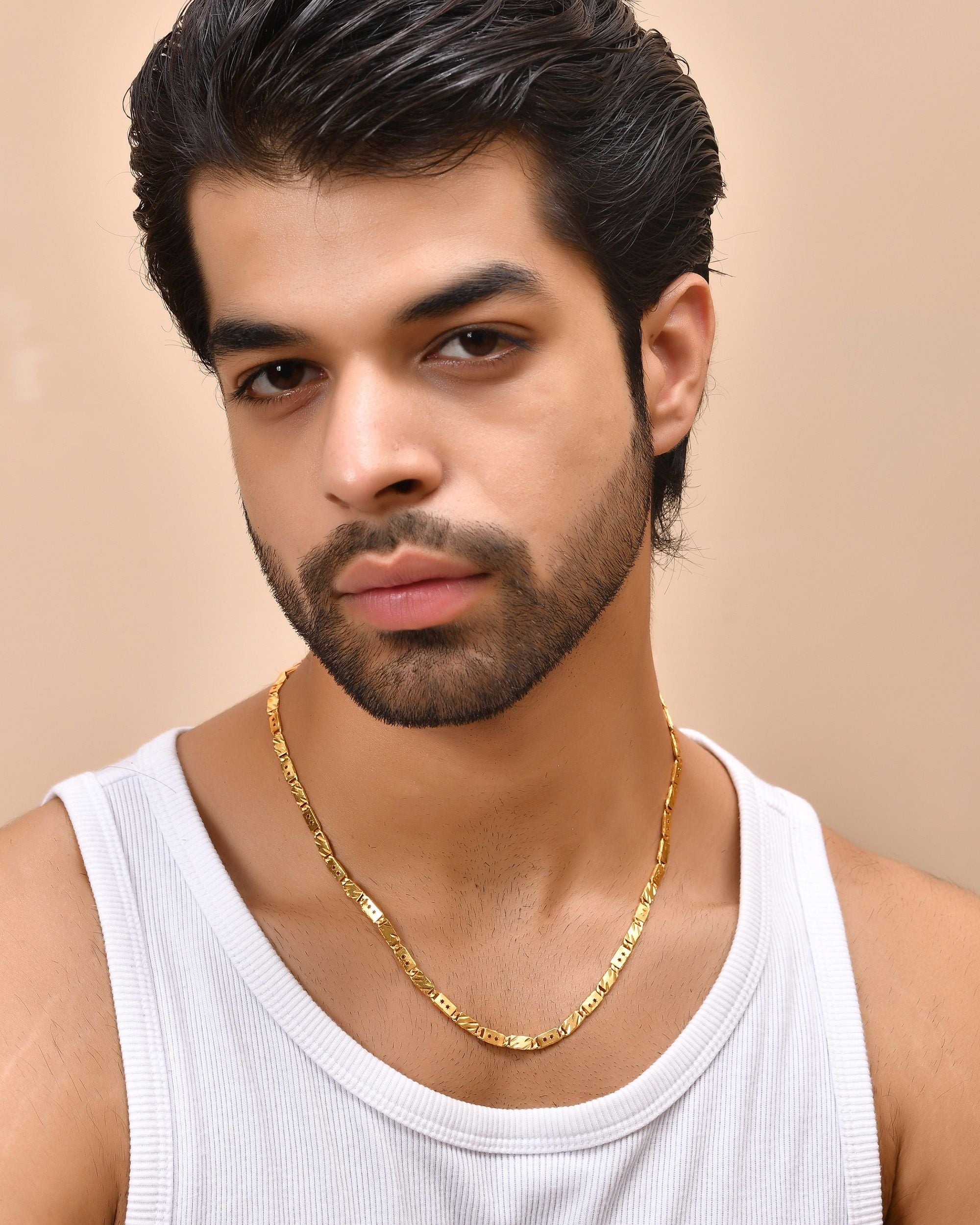 VOJ Men's Gold Polished Stainless Steel With Hand Crafted Design Biscuit Chain - Distacart