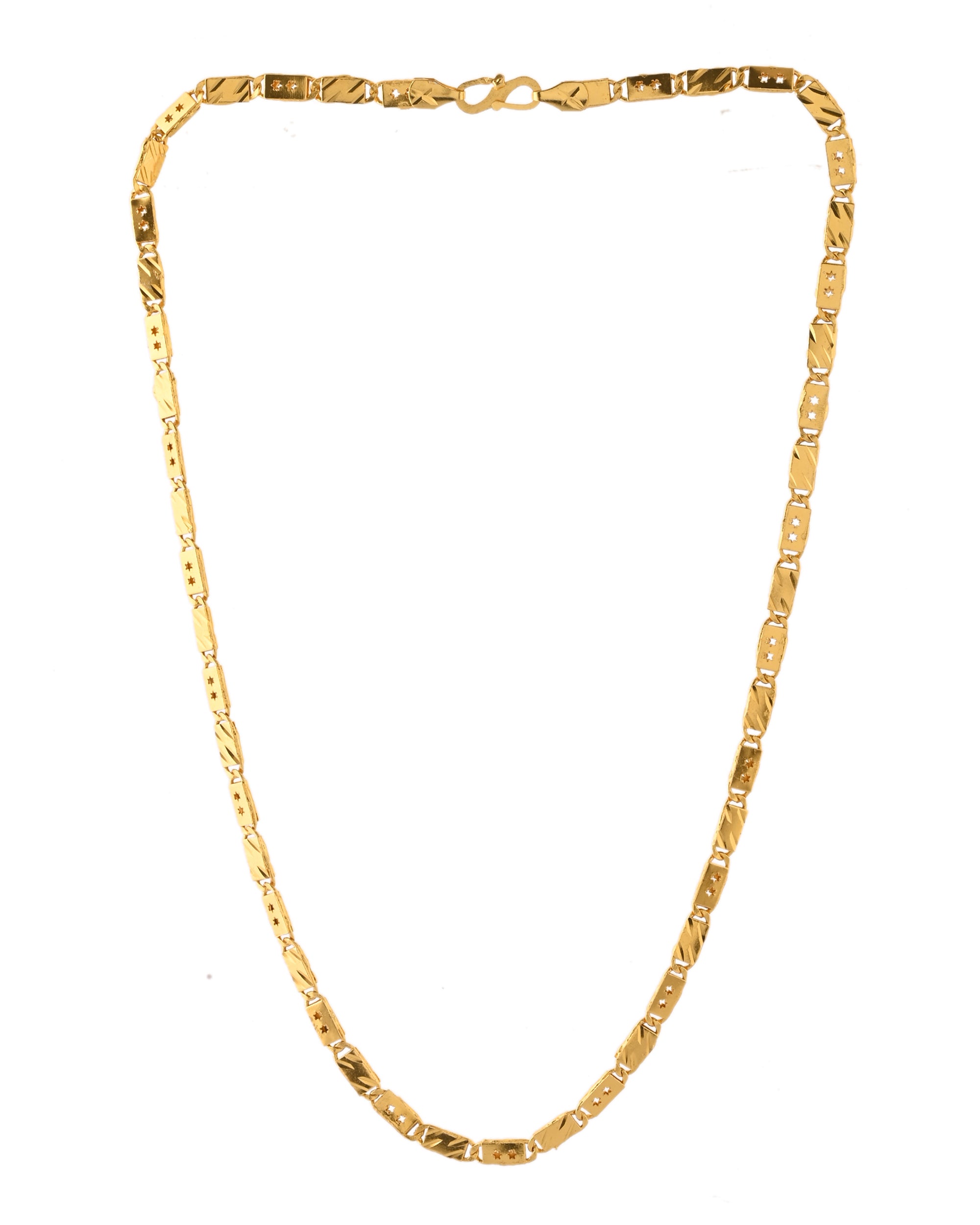 VOJ Men's Gold Polished Stainless Steel With Hand Crafted Design Biscuit Chain - Distacart