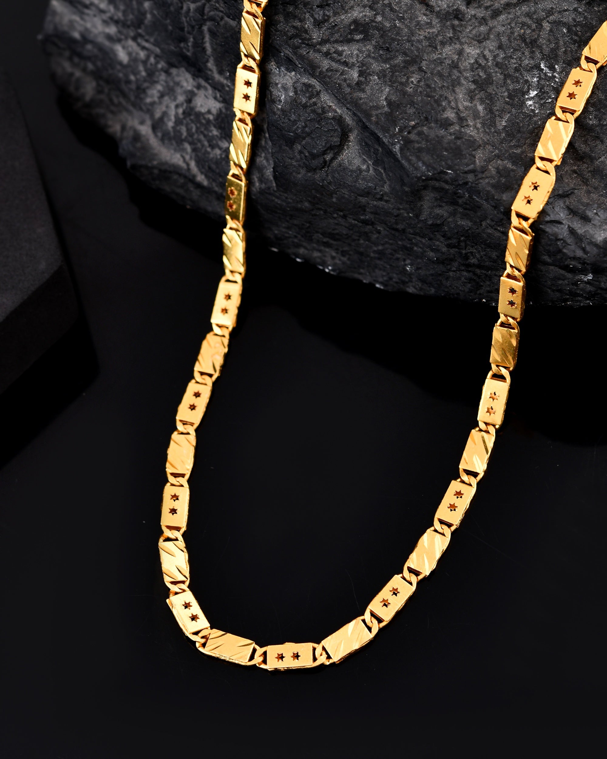 VOJ Men's Gold Polished Stainless Steel With Hand Crafted Design Biscuit Chain - Distacart