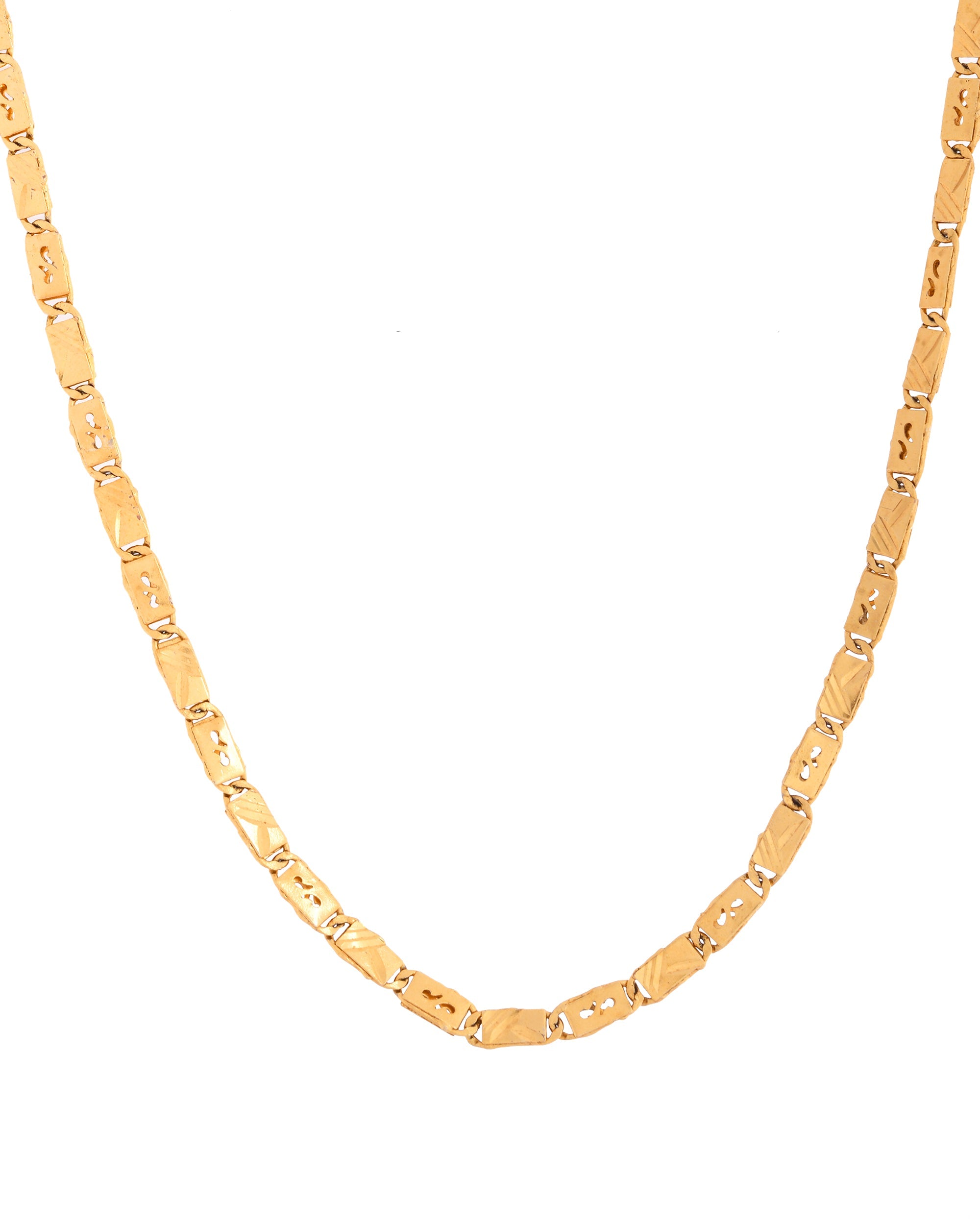 VOJ Men's Gold Polished Stainless Steel Biscuit Chain With Hand Crafted Design - Distacart