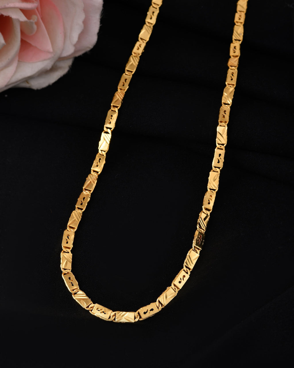 VOJ Men's Gold Polished Stainless Steel Biscuit Chain With Hand Crafted Design - Distacart