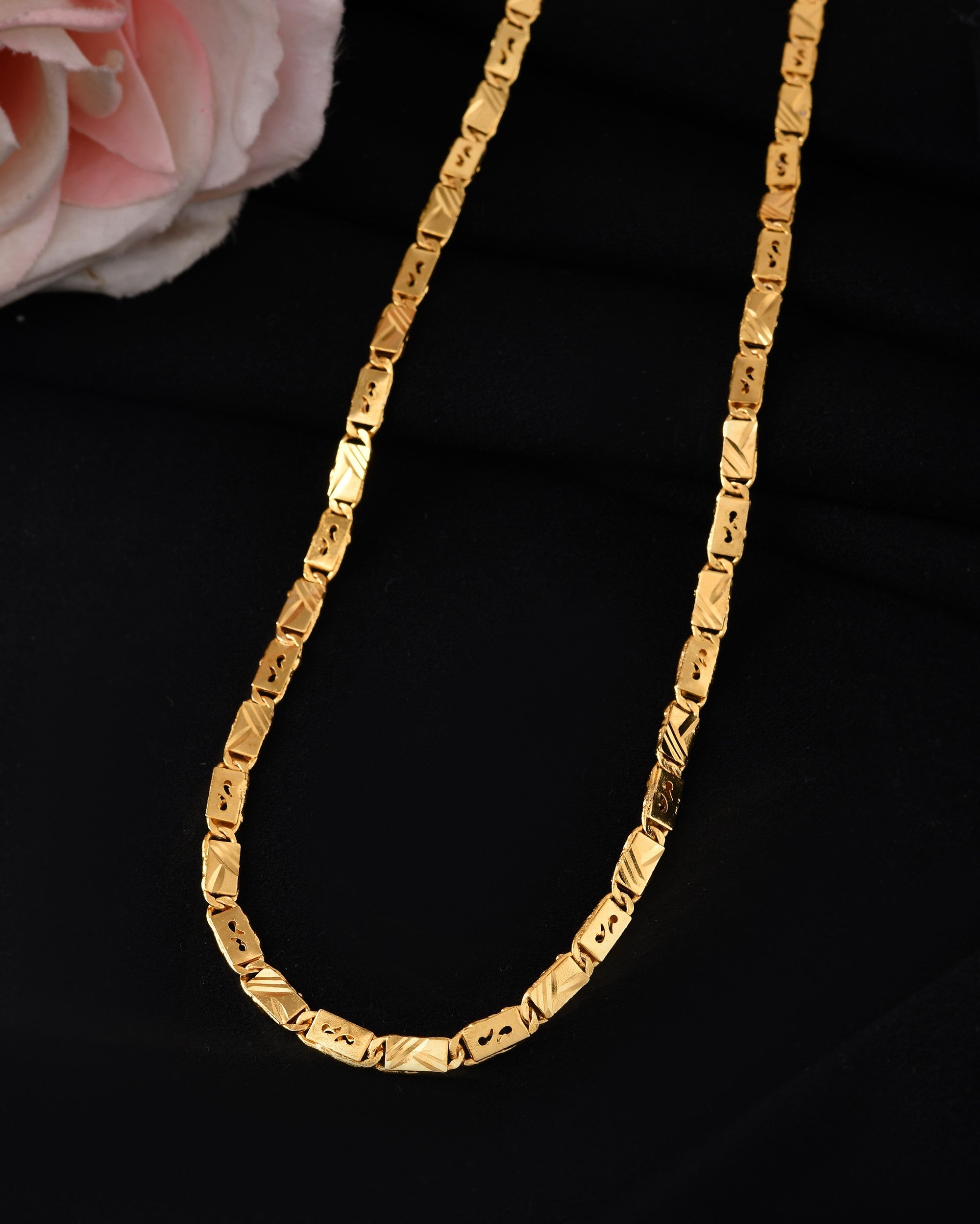 VOJ Men's Gold Polished Stainless Steel Biscuit Chain With Hand Crafted Design - Distacart