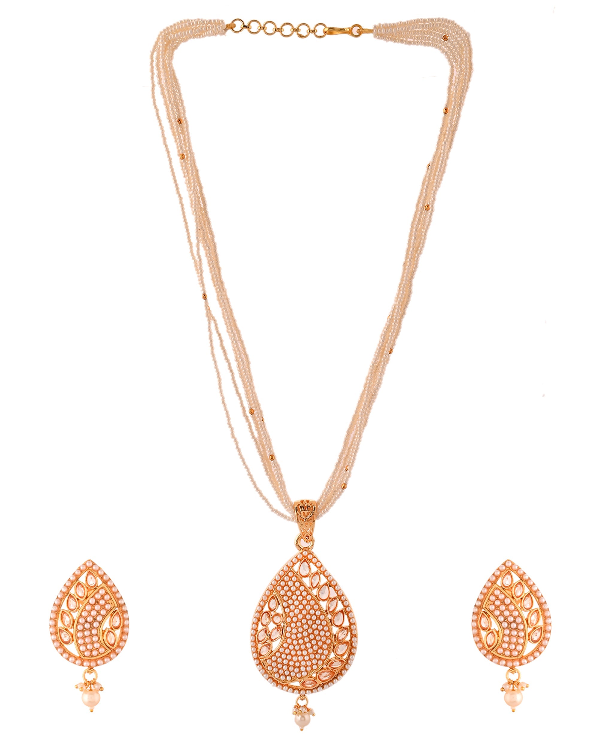 VOJ Gold Polished Kundan Studded Traditional Jewellery Set