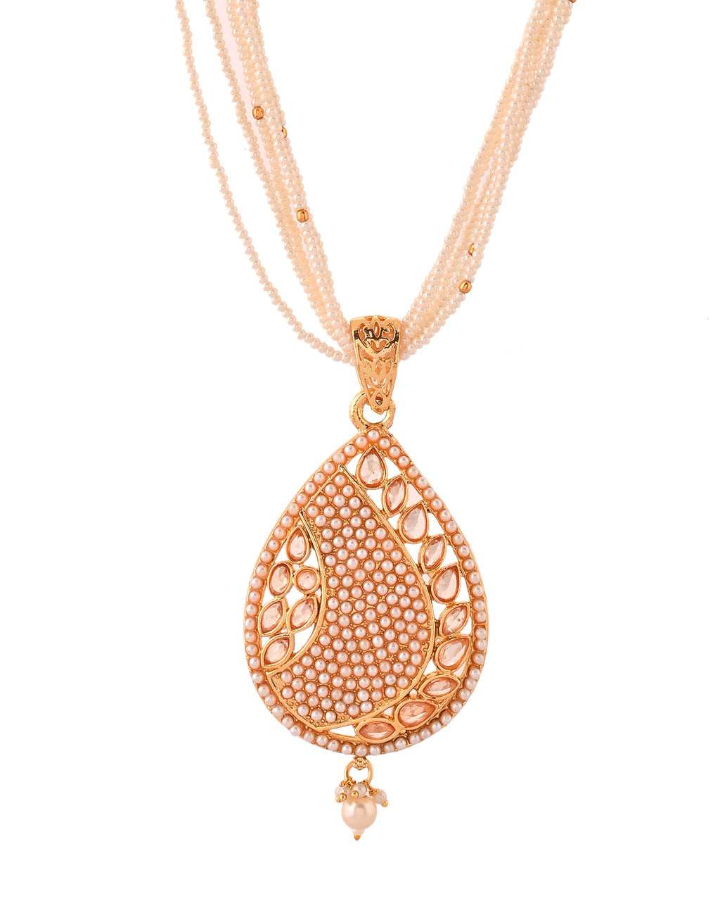 VOJ Gold Polished Kundan Studded Traditional Jewellery Set