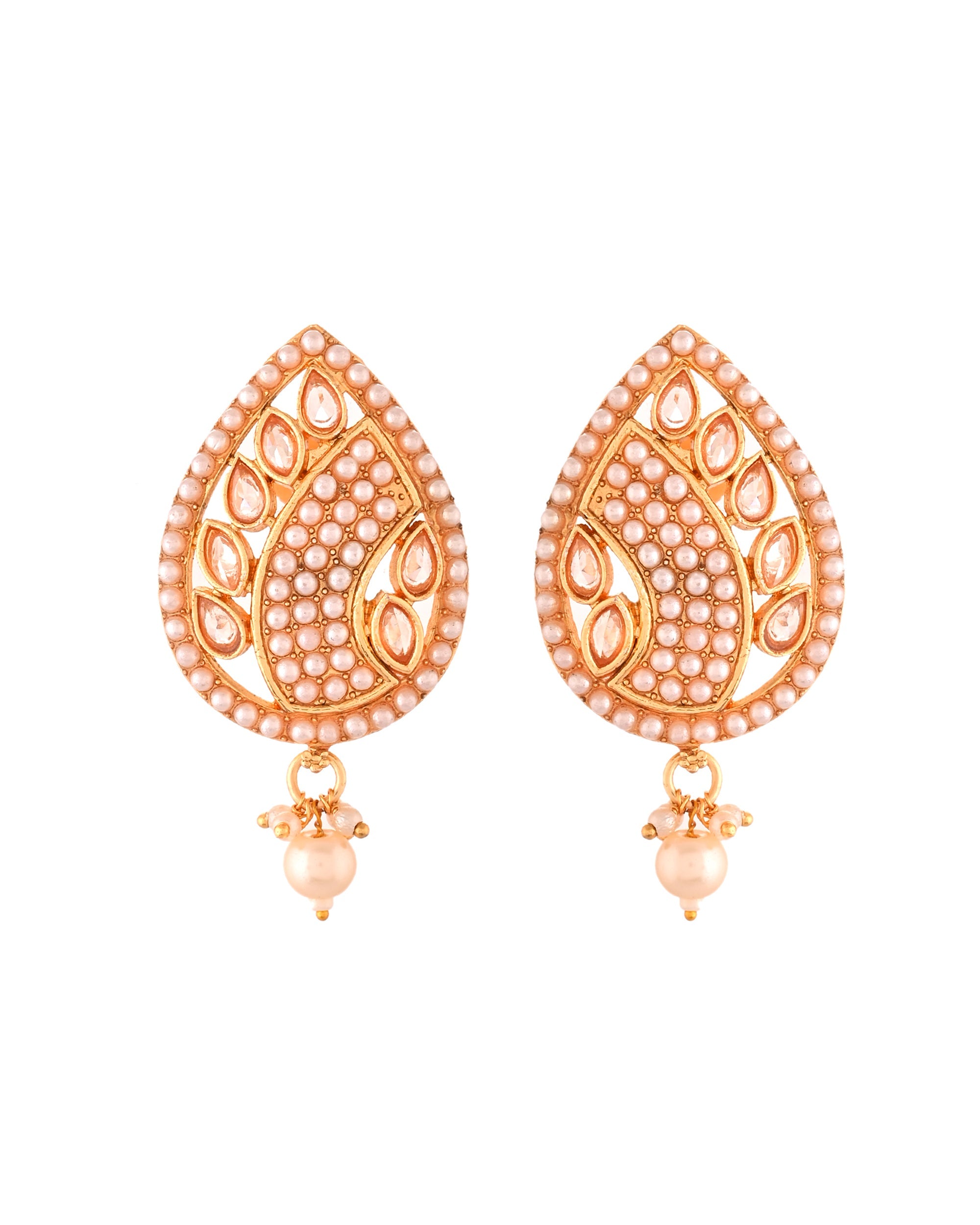 VOJ Gold Polished Kundan Studded Traditional Jewellery Set