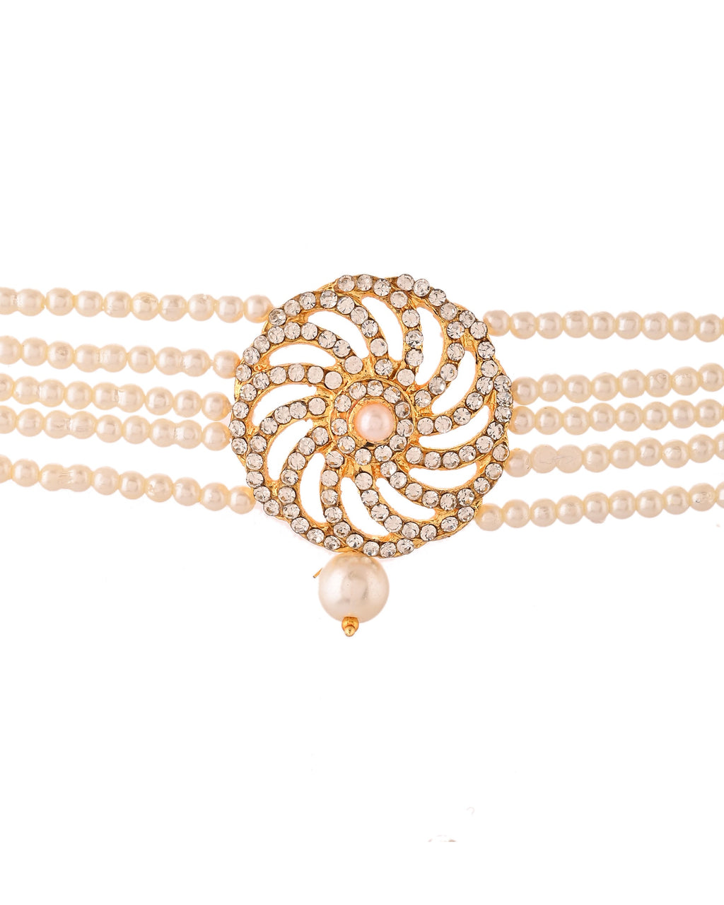 VOJ Gold Polished Stone And Pearl Studded Traditional Chokar Set