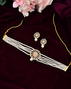 VOJ Gold Polished Stone And Pearl Studded Traditional Chokar Set