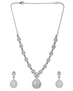 VOJ Silver Plated AD Stone Studded Elegant Necklace And Earrings Set