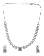 VOJ Silver Plated Geometric Shaped CZ Stone Studded Jewellery Set