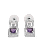 VOJ Silver Plated Geometric Shaped CZ Stone Studded Jewellery Set