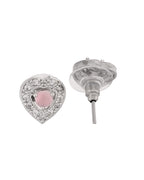 VOJ Silver Plated Baby Pink Stone Studded Heart Shaped Chain Set