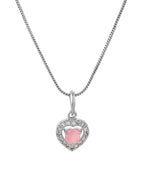 VOJ Silver Plated Baby Pink Stone Studded Heart Shaped Chain Set