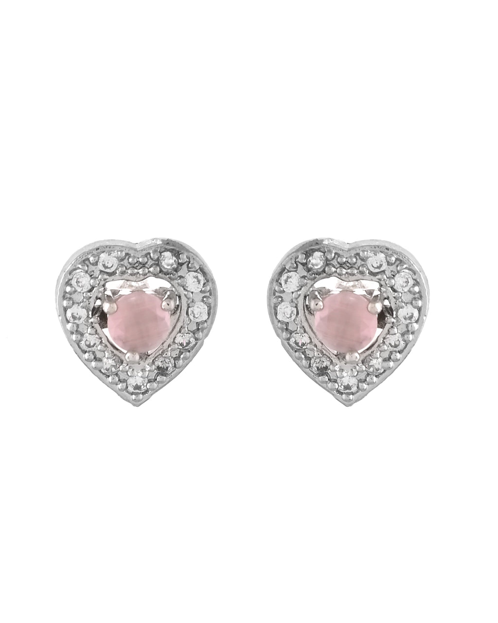 VOJ Silver Plated Baby Pink Stone Studded Heart Shaped Chain Set