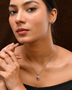 VOJ Silver Plated Pink Stone Studded Heart Shaped Chain Set