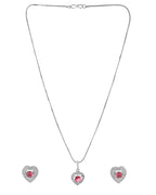 VOJ Silver Plated Pink Stone Studded Heart Shaped Chain Set