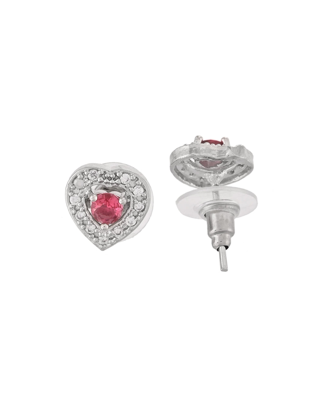 VOJ Silver Plated Pink Stone Studded Heart Shaped Chain Set
