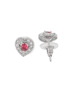 VOJ Silver Plated Pink Stone Studded Heart Shaped Chain Set