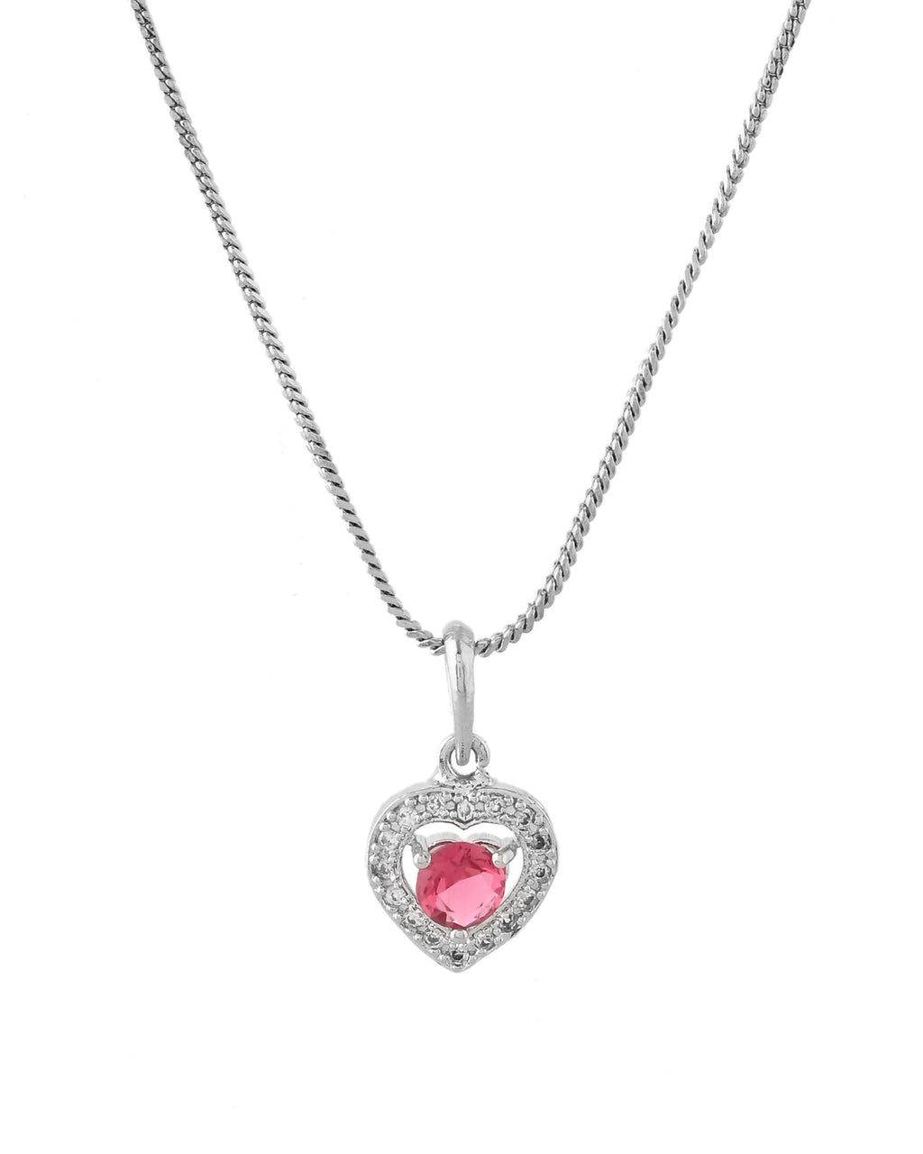 VOJ Silver Plated Pink Stone Studded Heart Shaped Chain Set
