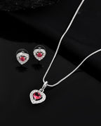 VOJ Silver Plated Pink Stone Studded Heart Shaped Chain Set