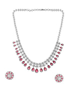 VOJ Silver Plated CZ And Pearl Studded Handcrafted Necklace With Earrings Set
