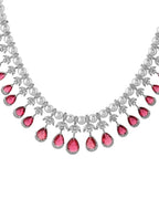 VOJ Silver Plated CZ And Pearl Studded Handcrafted Necklace With Earrings Set