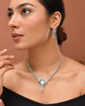 VOJ Silver Plated CZ Stone Studded Designer Necklace With Earrings Set