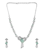 VOJ Silver Plated CZ Stone Studded Designer Necklace With Earrings Set