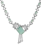 VOJ Silver Plated CZ Stone Studded Designer Necklace With Earrings Set
