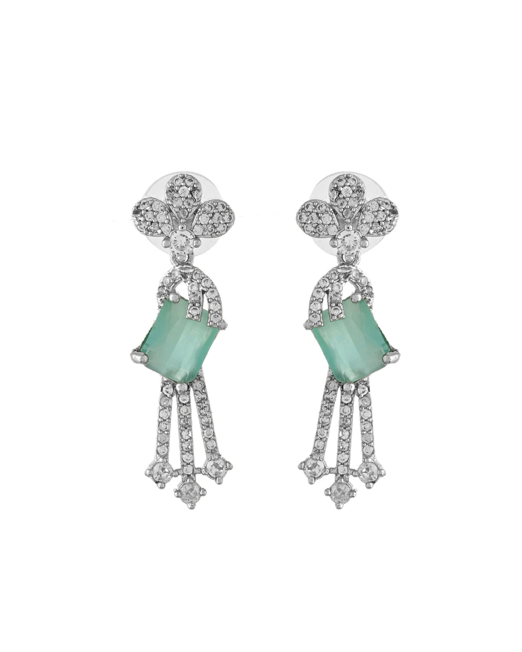 VOJ Silver Plated CZ Stone Studded Designer Necklace With Earrings Set