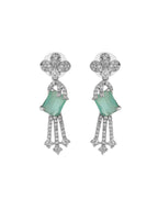 VOJ Silver Plated CZ Stone Studded Designer Necklace With Earrings Set