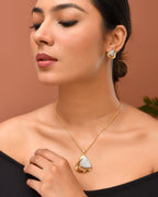 VOJ Gold Polished CZ Stone Studded Geometrical Jewellery Set
